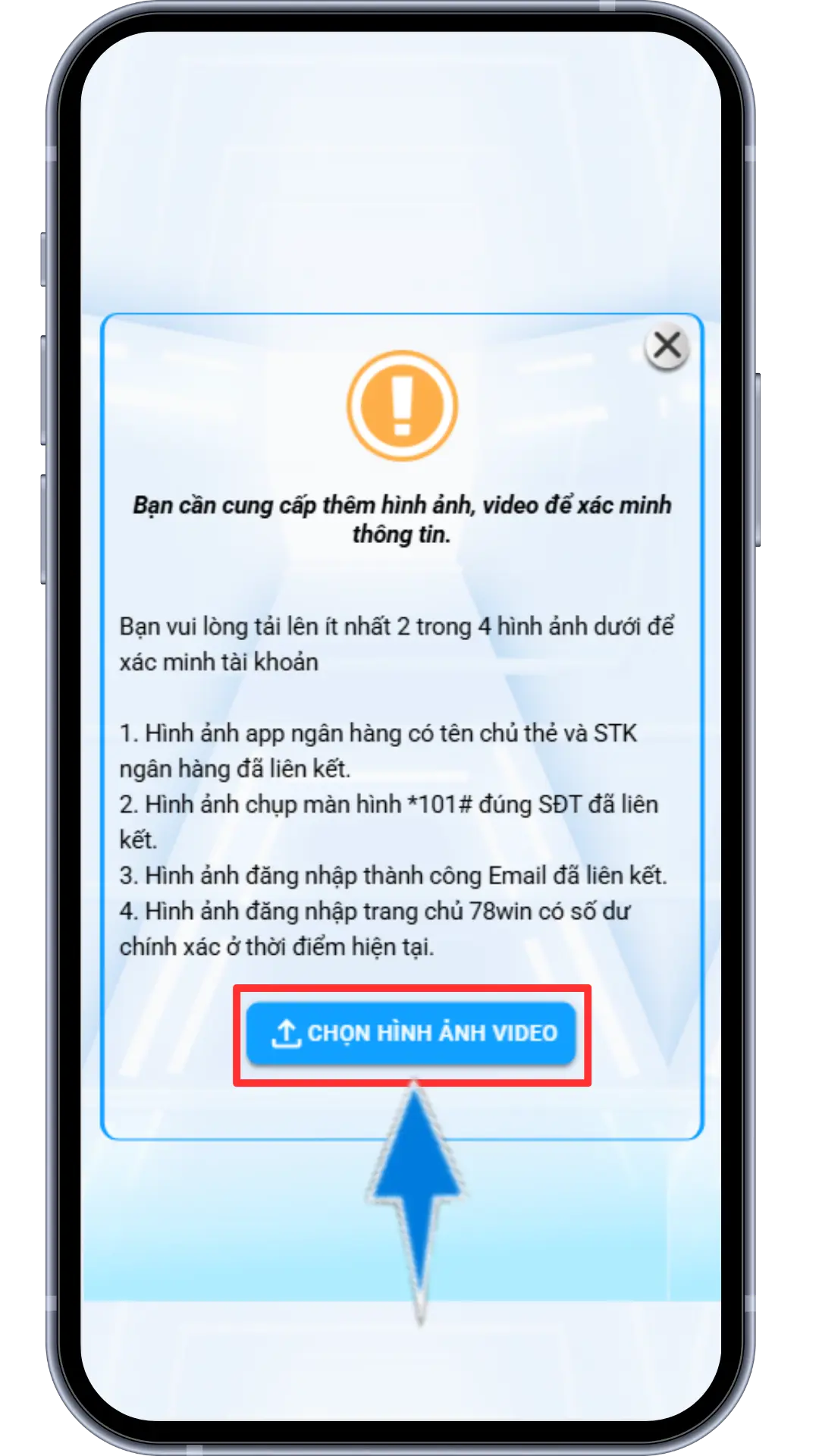 Bước 4 : Chọn tải hình ảnh/video >> Chọn thư viện ảnh >> Tải lên tối thiểu 2 trong 4 yêu cầu hình ảnh từ hệ thống